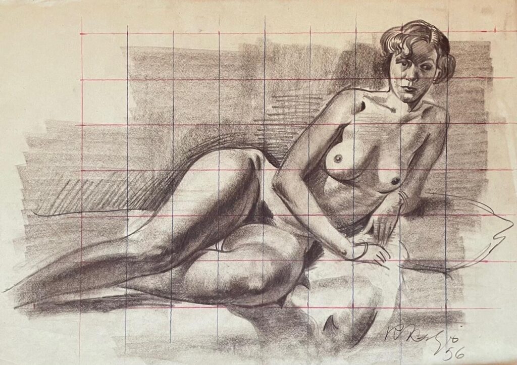 "Akt küljele nõjatumas", 1956